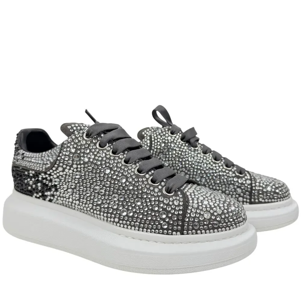 Alexander Mcqueen Crystal Embellished Oversized Sneakers Gray Size 37
